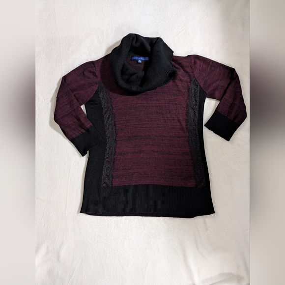 Apt. 9 Sweaters - Apt 9 Sweater Lace Detail Cowl Neck Burgundy & Black Color Size Petite Medium